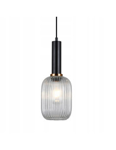 Italux ANTIOLA - Lampa wisząca szklana prążkowana E27 czarna 1-punktowa 113 cm 2
