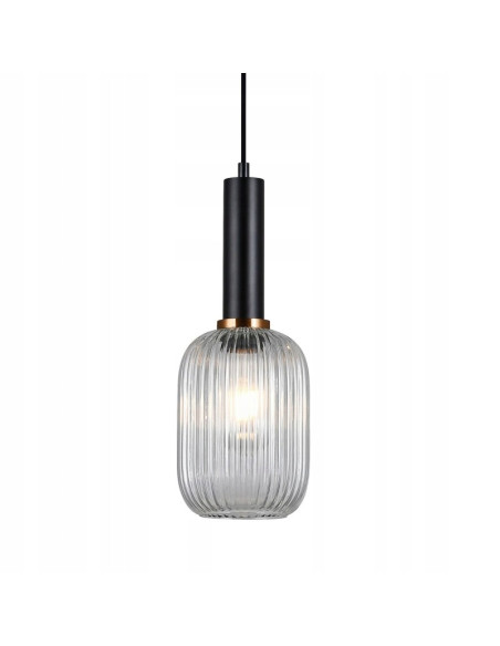 Italux ANTIOLA - Lampa wisząca szklana prążkowana E27 czarna 1-punktowa 113 cm