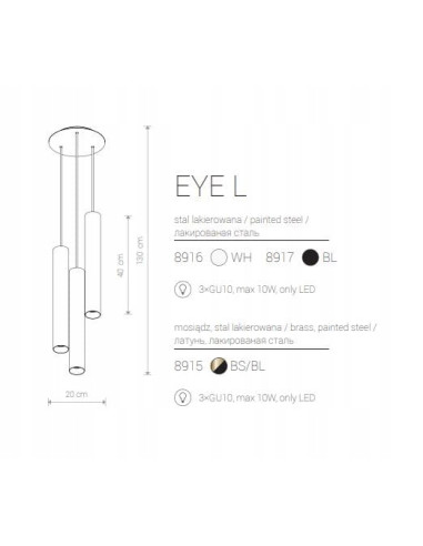 Nowodvorski EYE L 8916 – wisząca lampa 3-tubowa biała GU10, 130 cm, nowoczesna do salonu i jadalni