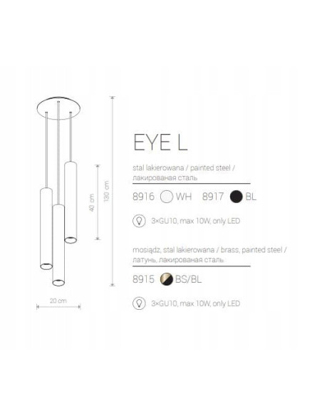 Nowodvorski EYE L 8916 – wisząca lampa 3-tubowa biała GU10, 130 cm, nowoczesna do salonu i jadalni