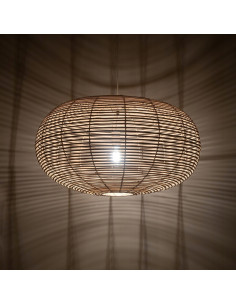 Nowodvorski Rattan Lampa Wisząca 79 cm E27 Boho Regulowana Biały Metal Brązowy Abażur