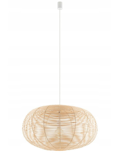 Nowodvorski Rattan Lampa Wisząca 79 cm E27 Boho Regulowana Biały Metal Brązowy Abażur