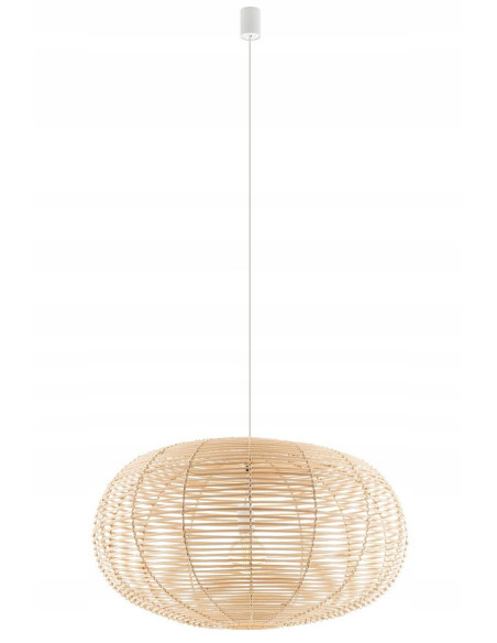 Nowodvorski Rattan Lampa Wisząca 79 cm E27 Boho Regulowana Biały Metal Brązowy Abażur