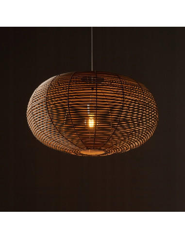 Nowodvorski Rattan Lampa Wisząca 79 cm E27 Boho Regulowana Biały Metal Brązowy Abażur