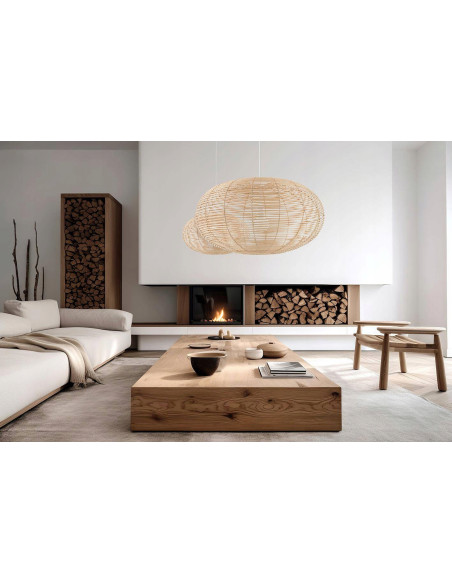 Nowodvorski Rattan Lampa Wisząca 79 cm E27 Boho Regulowana Biały Metal Brązowy Abażur