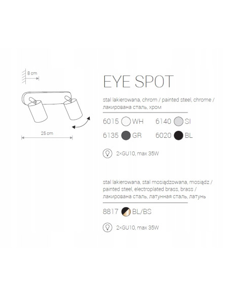 Nowodvorski EYE SPOT 6020 — nowoczesny kinkiet ścienny 2xGU10 czarny/chrom, regulowane reflektory