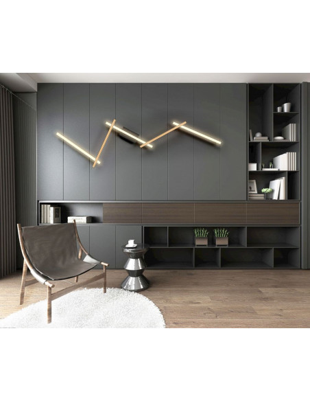 Nowoczesna lampa sufitowa LED RIMINI 5-punktowa w czerni i drewnie - idealna do kuchni i salonu.