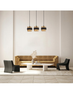 Italux BANS — Lampa wisząca potrójna cylindryczne klosze czarno-złota E27 3x40W