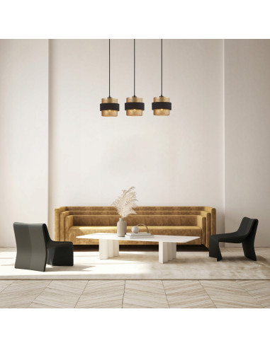 Italux BANS — Lampa wisząca potrójna cylindryczne klosze czarno-złota E27 3x40W