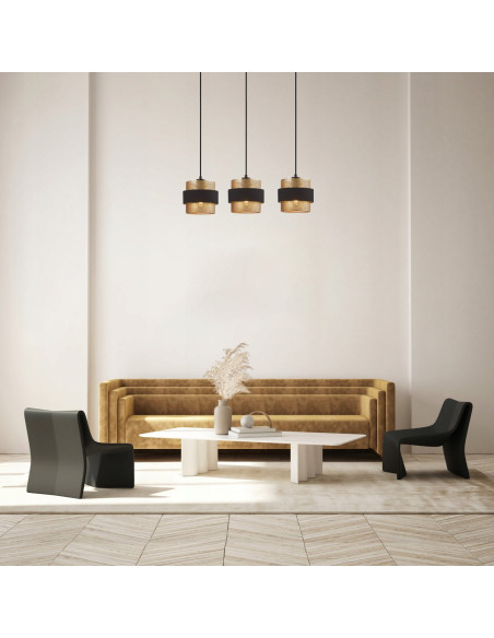 Italux BANS — Lampa wisząca potrójna cylindryczne klosze czarno-złota E27 3x40W