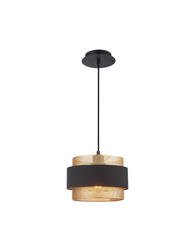 Italux BANS – Lampa wisząca E27 czarna z złotym ażurowym wnętrzem, 1-punktowa, 24 cm, 93 cm