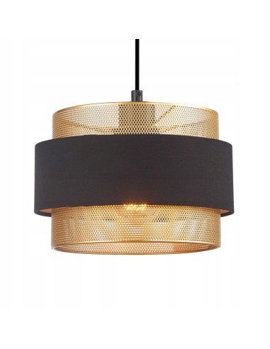 Italux BANS – Lampa wisząca E27 czarna z złotym ażurowym wnętrzem, 1-punktowa, 24 cm, 93 cm