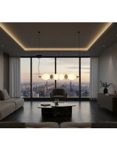 Italux BALOS Lampa wisząca LED 4-pkt kuliste mleczne klosze czarny/brąz szkło/ceramika 120 cm