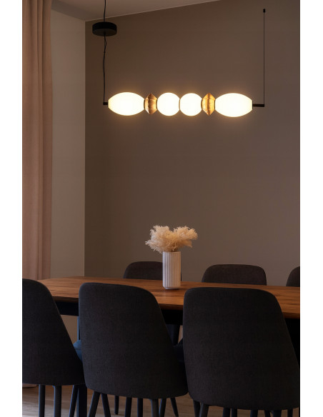 Italux BALOS – Designerska lampa wisząca LED 3-punktowa z ceramiki i szkła, czarna/biała, 1600 lm, 120 cm