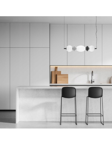 Italux BALOS – Designerska lampa wisząca LED 3-punktowa z ceramiki i szkła, czarna/biała, 1600 lm, 120 cm