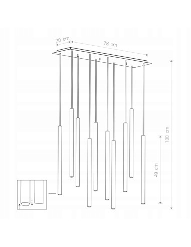 Nowodvorski LASER BLACK X 8923 — duża lampa wisząca 10-punktowa czarna G9, 130 cm