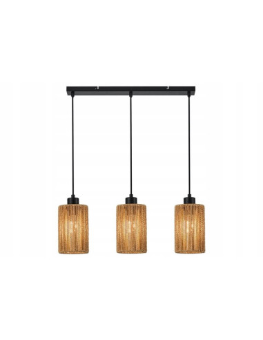 Lampa wisząca Tensa 3 klosze rattanowe brązowa E27 55x120 cm — styl boho/skandynawski
