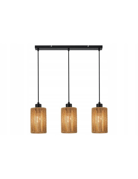 Lampa wisząca Tensa 3 klosze rattanowe brązowa E27 55x120 cm — styl boho/skandynawski
