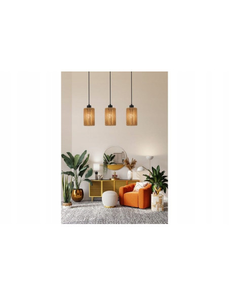 Lampa wisząca Tensa 3 klosze rattanowe brązowa E27 55x120 cm — styl boho/skandynawski