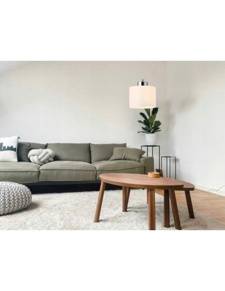 Lampa wisząca Riva 1 – chromowany korpus, biały matowy klosz, E27, regulowana do 120 cm