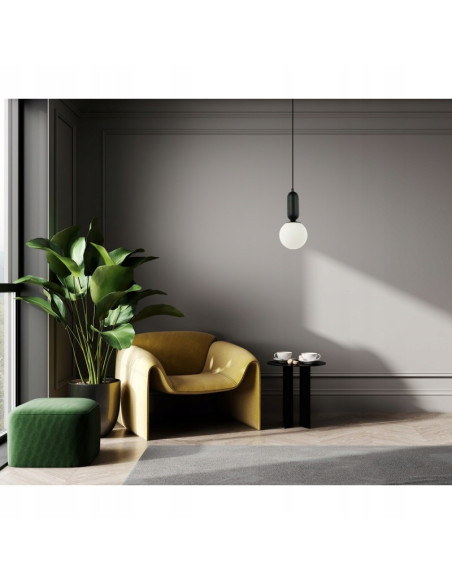 Italux Aldeva lampa wisząca E27 40W czarna z białym szklanym kloszem minimalistyczna 108 cm
