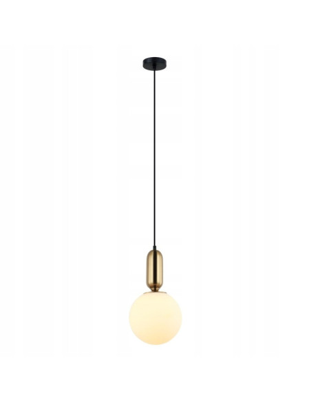 Italux ALDEVA – Wisząca lampa kula szkło mleczne z mosiężnym detalem, czarna 120 cm, E27