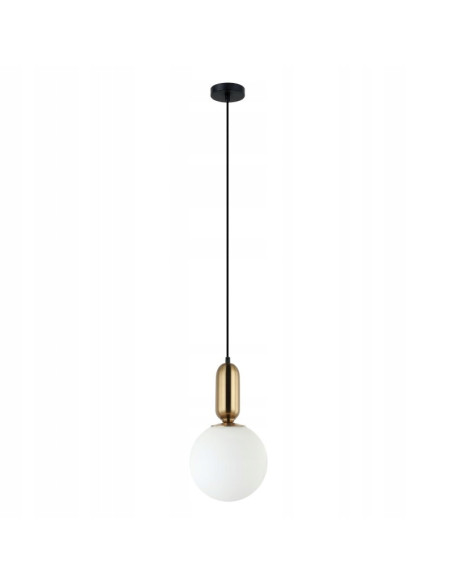 Italux ALDEVA – Wisząca lampa kula szkło mleczne z mosiężnym detalem, czarna 120 cm, E27