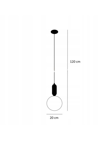 Italux ALDEVA Lampa wisząca E27 kula mleczne szkło czarny przewód 120 cm do kuchni i salonu