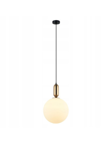 Italux ALDEVA — Wisząca lampa kula z mlecznego szkła E27 40W czarno-złota 126 cm