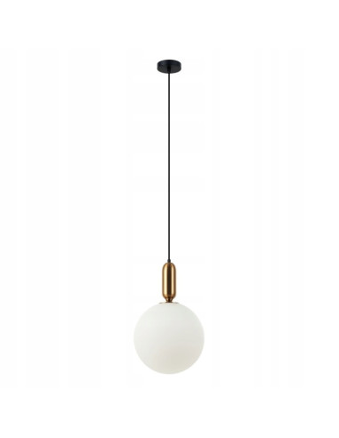 Italux ALDEVA — Wisząca lampa kula z mlecznego szkła E27 40W czarno-złota 126 cm