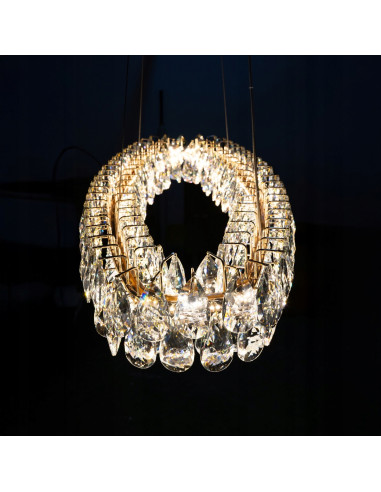 Lampa wisząca Barletta z kryształami w kolorze złotym, nowoczesne oświetlenie do eleganckich wnętrz