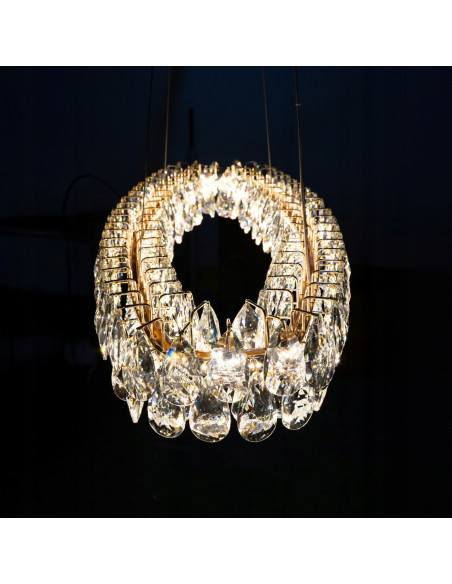 Lampa wisząca Barletta z kryształami w kolorze złotym, nowoczesne oświetlenie do eleganckich wnętrz