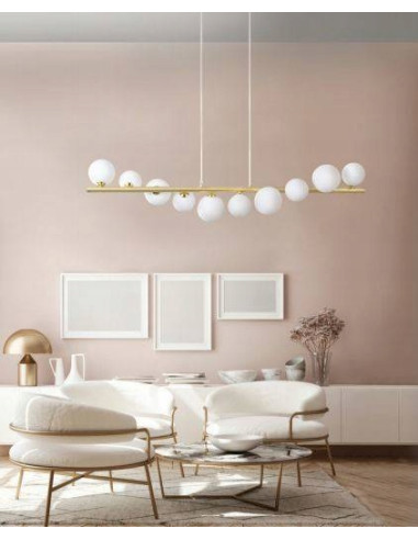 Lampa wisząca SYBILLA 10 złoto-biała, 10x G9, regulowana wysokość, ALU/Szkło, 120 cm