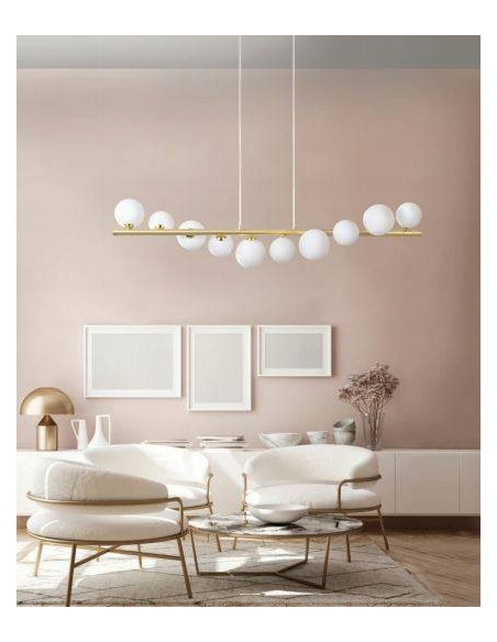 Lampa wisząca SYBILLA 10 złoto-biała, 10x G9, regulowana wysokość, ALU/Szkło, 120 cm