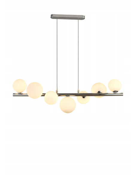 Lampa wisząca AZzardo Sybilla 7 chrom/biała – listwa z 7 kloszami, regulowana wysokość, G9, 82 cm