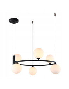 Italux Amily Lampa wisząca 6-punktowa G9 czarny stelaż mleczne kule 60 cm nad stół jadalnia