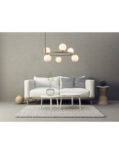 Żyrandol Italux Amily 6-punktowy złoty ze szklanymi kulami G9 98x60 cm – nowoczesna lampa wisząca