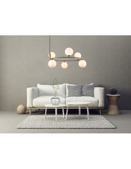 Żyrandol Italux Amily 6-punktowy złoty ze szklanymi kulami G9 98x60 cm – nowoczesna lampa wisząca