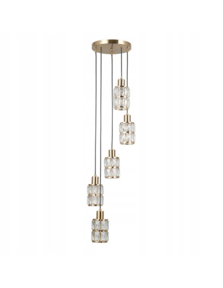 Italux ALMA — wisząca lampa ze szlifowanego szkła, 5xE27, złote wykończenie, 120 cm