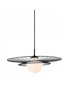 Italux Alison - Nowoczesna Lampa Wisząca Metalowe Koło Czarna z Białym Kloszem E27 50 cm