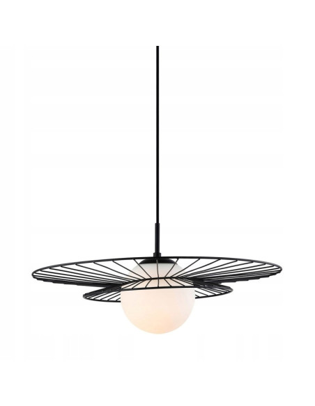 Italux Alison - Nowoczesna Lampa Wisząca Metalowe Koło Czarna z Białym Kloszem E27 50 cm