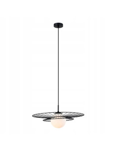 Italux Alison - Nowoczesna Lampa Wisząca Metalowe Koło Czarna z Białym Kloszem E27 50 cm 2
