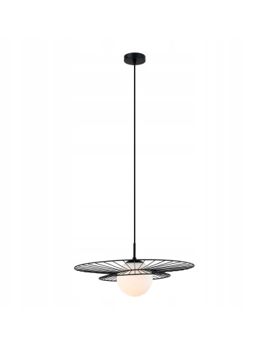 Italux Alison - Nowoczesna Lampa Wisząca Metalowe Koło Czarna z Białym Kloszem E27 50 cm