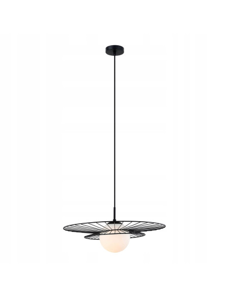 Italux Alison - Nowoczesna Lampa Wisząca Metalowe Koło Czarna z Białym Kloszem E27 50 cm