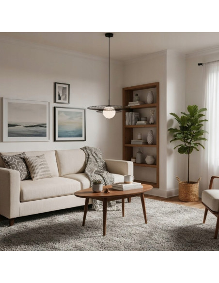 Italux Alison - Nowoczesna Lampa Wisząca Metalowe Koło Czarna z Białym Kloszem E27 50 cm