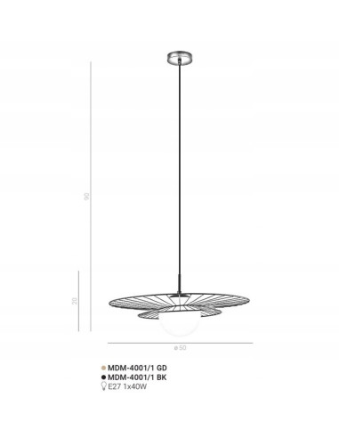 Italux Alison - Nowoczesna Lampa Wisząca Metalowe Koło Czarna z Białym Kloszem E27 50 cm