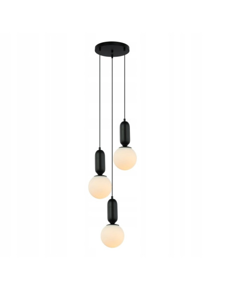 Italux Aldeva Lampa wisząca 3xE27 czarna z białymi kulami 127 cm do jadalni i salonu