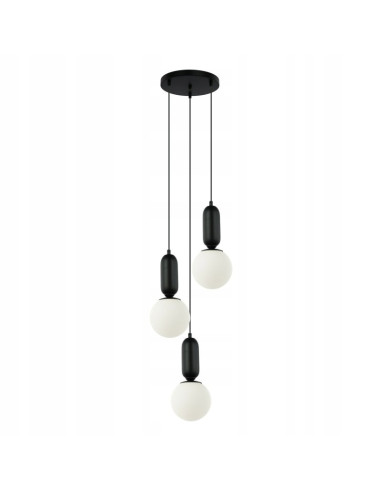 Italux Aldeva Lampa wisząca 3xE27 czarna z białymi kulami 127 cm do jadalni i salonu