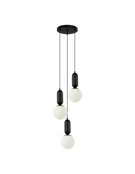 Italux Aldeva Lampa wisząca 3xE27 czarna z białymi kulami 127 cm do jadalni i salonu