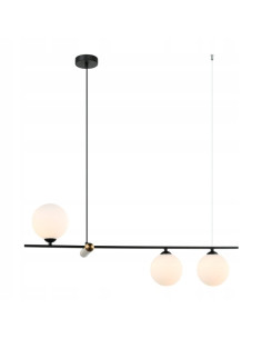 Italux Barletta - Lampa wisząca 3-punktowa czarno-złota z mlecznymi kulami, 80x90 cm